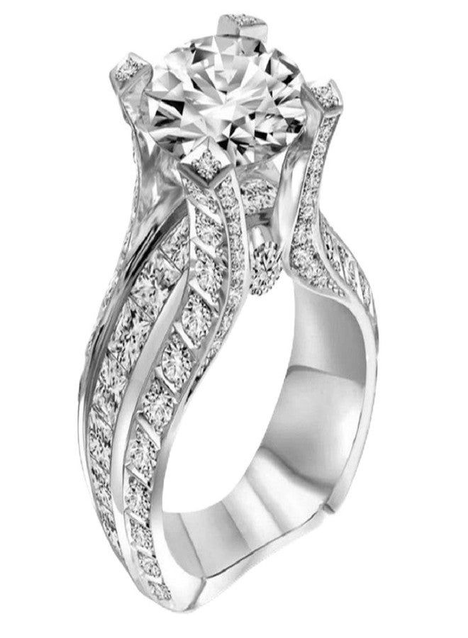 MAIHAO Fashion Women 925 Sterling Silver Ring,White Topaz Cubic Zirconia CZ Diamond Elegant Eternity Engagement Wedding Band Ring Size 6-10 (US Code 9) - Image 1